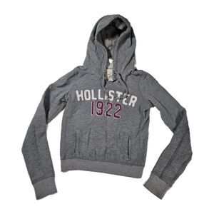 Y2k Hollister Hoodie Med Juniors XS Fit Long Sleeve Pullover Logo Gray Preppy
